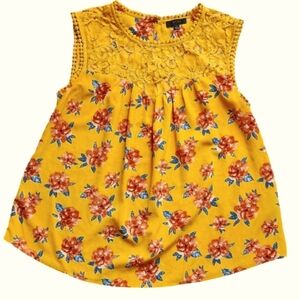 MINE Women's Large Yellow Floral Lace and Crochet‎ Sleeveless Tank Top